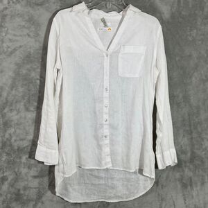C&C California 100% Linen Roll Tab Sleeve Button Shirt Women’s M white